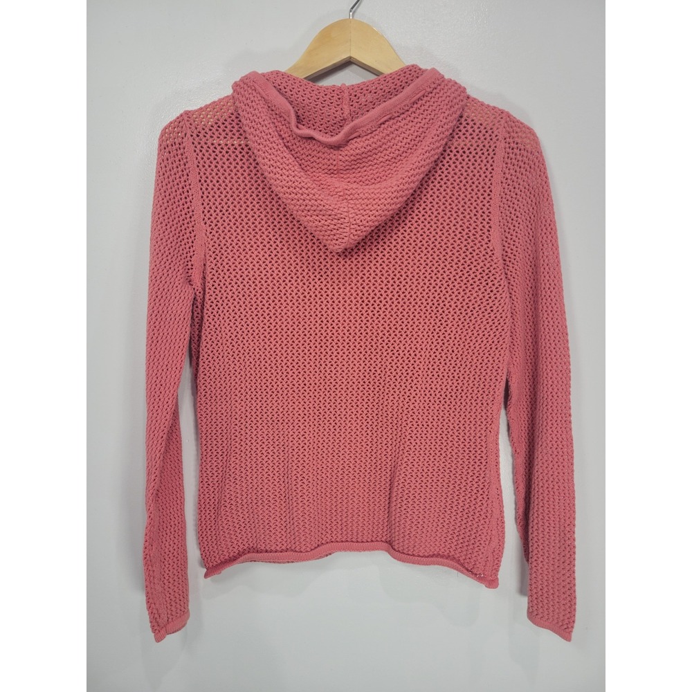 Womens Large Coral Pink Open Knit Full Zip Cotton Hoodie Sweater Old Navy - Picture 5 of 7